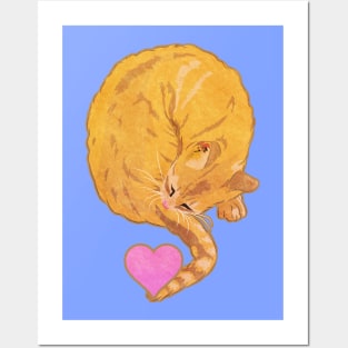 Cat with a pink heart Posters and Art